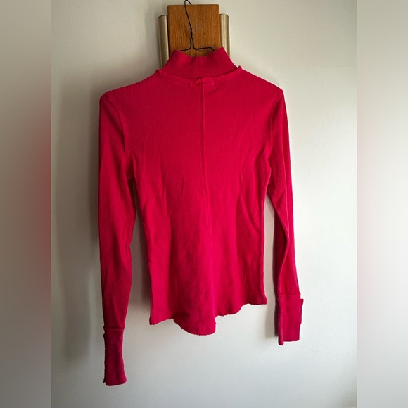 Free People JoJo Long Sleeve Thermal Waffle Knit Top In Hot Pink Size Small - Picture 8 of 16